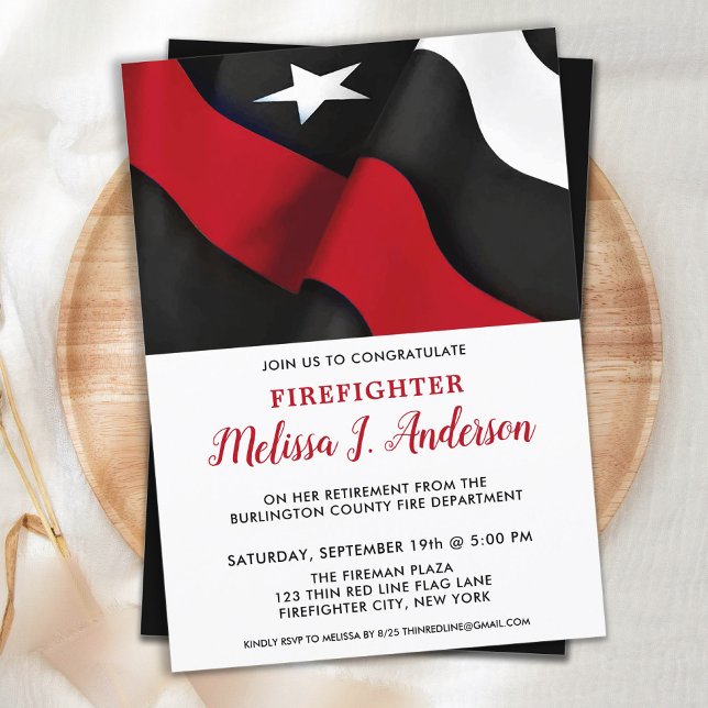 Thin Red Line Retirement Fireman Firefighter Invitation (Creator Uploaded)