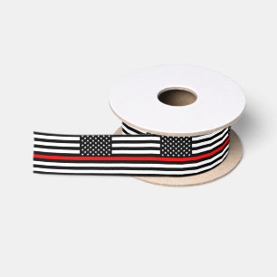 Thin Red Line ribbon, American Flag fireman / USA Satin Ribbon