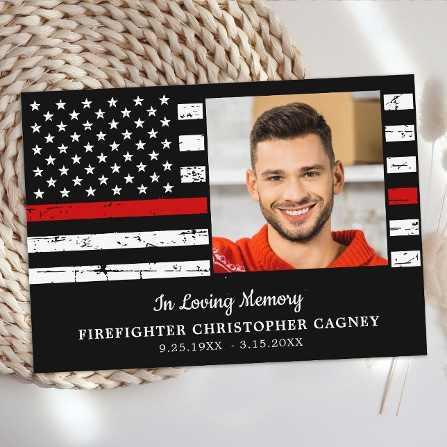 Thin Red Line Sympath Firefighter Memorial Funeral Thank You Card (Creator Uploaded)