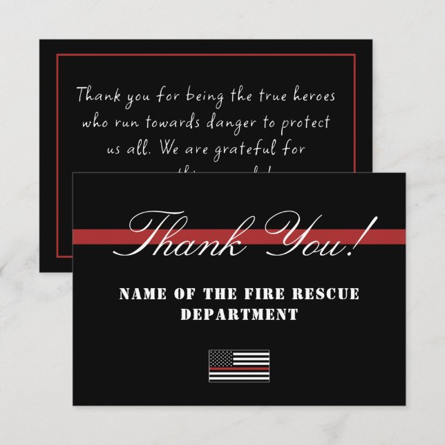 Thin Red Line USA Flag Firefighter Appreciation Thank You Card (Front/Back)