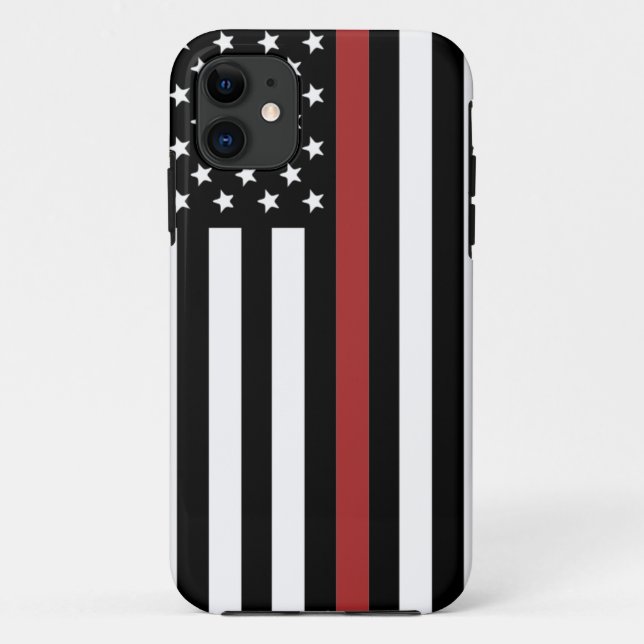 Thin Red Line USA Flag Firefighter Fire Department Case-Mate iPhone Case (Back)