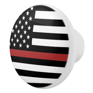 Thin Red Line USA Flag Firefighter Fire Department Ceramic Knob