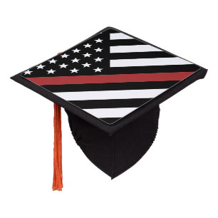 Thin Red Line USA Flag Firefighter Fire Department Graduation Cap Topper