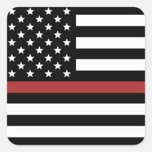 Thin Red Line USA Flag Firefighter Fire Department Square Sticker
