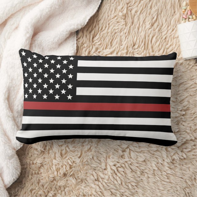 Thin Red Line USA Flag Firefighter Fireman Lumbar Pillow (Blanket)