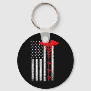 Thin Red Line Usa Flag Nurse For Women Girls Kids Keychain