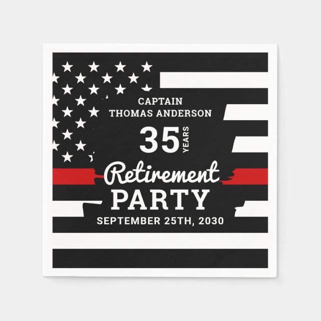 Thin Red Line Years Service Firefighter Retirement Napkin (Front)