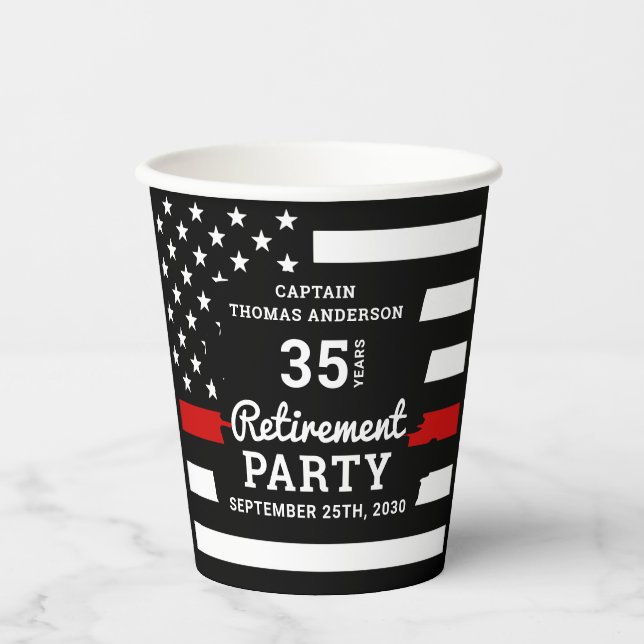 Thin Red Line Years Service Firefighter Retirement Paper Cups (Front)