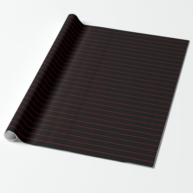 Thin Red Stripes on Black Party or Christmas Wrapping Paper (Unrolled)