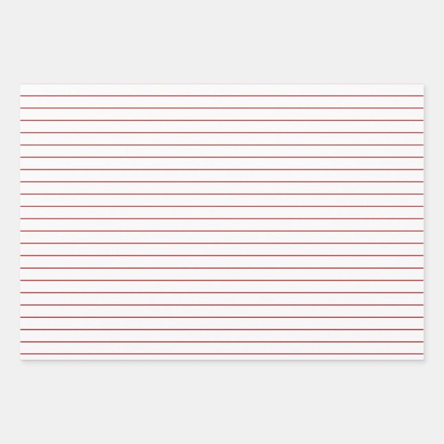 Thin Red Stripes on White Party or Christmas Wrapping Paper Sheet (Front)