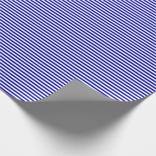 Thin Royal Blue and White Stripes Wrapping Paper