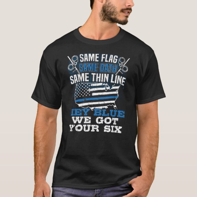 Thin Silver Line Correction Officer Support Blue T-Shirt (Front)