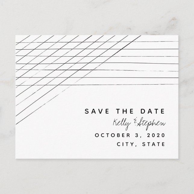 Thin Stripe Slant Save The Date Postcard (Front)