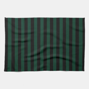 Thin Stripes - Black and Dark Green Kitchen Towel