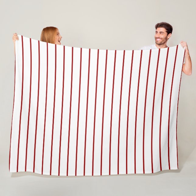 Thin stripes, crimson red on white fleece blanket (In Situ)