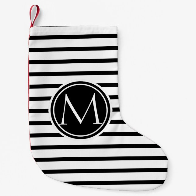 Thin Stripes Pattern and Monogram Small Christmas Stocking (Front)