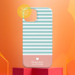 Thin Stripes Upscale Heart Monogram teal peach iPhone 16 Plus Case<br><div class="desc">Coral and teal green - If your art still needs to be adjusted,  click on the Customize This button. This will take you to a design area where you can move things around and even change fonts!</div>
