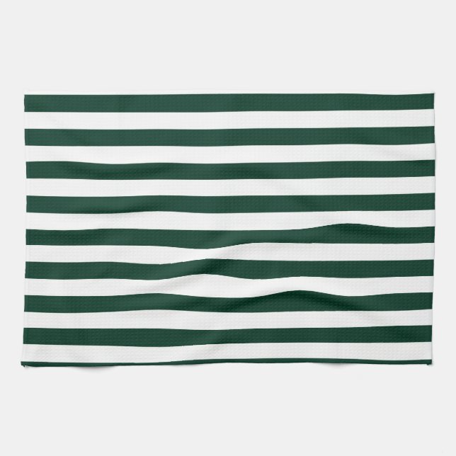 Thin Stripes - White and Dark Green Kitchen Towel (Horizontal)