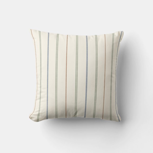 Thin Vertical Stripe Pattern Boho Neutral Earthy Throw Pillow (Front)