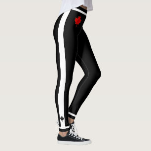 Thin Waistband Canada Maple Leaf on Black & White Leggings