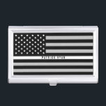 Thin White Line EMS EMT American Flag Monogram Business Card Holder<br><div class="desc">This professional business card case features a black, grey, and white American flag with an EMS EMT first responder thin white line across the middle and your name in a modern black typography for you to personalize. Perfect for EMS EMT first responders. Matches our thin white line business card so...</div>
