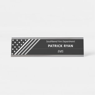 Thin White Line EMS EMT Stars Stripes Monogram Desk Name Plate