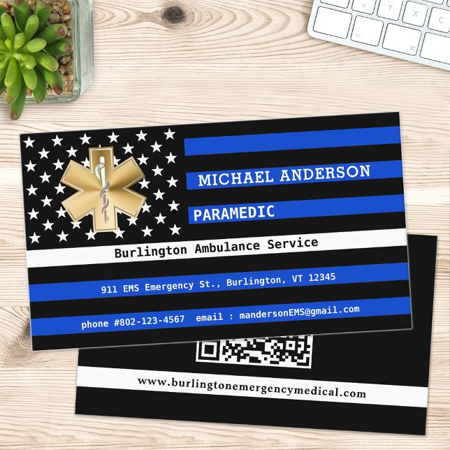 Thin White Line Flag Custom Paramedic EMS QR Code Business Card (Creator Uploaded)