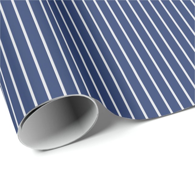 Thin White Pinstripes on Dark Blue Wrapping Paper (Roll Corner)