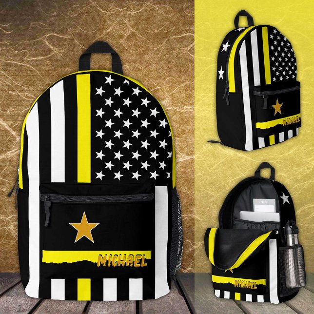 Thin Yellow Line bag, American Flag Dispatchers US Printed Backpack (Creator Uploaded)
