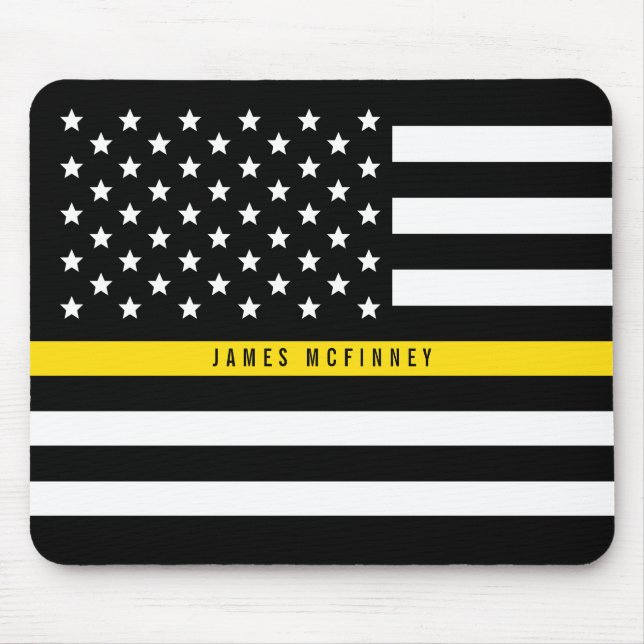 Thin Yellow Line Dispatcher American Flag Add Name Mouse Pad (Front)