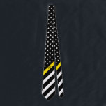 Thin Yellow Line Dispatcher American Flag Monogram Tie<br><div class="desc">This tie features a black and white American flag with thin yellow line  design that has stars and stripes on a black background and monogrammed initials for you to personalize in a classic white script. Perfect for dispatchers. Wear it in style!</div>
