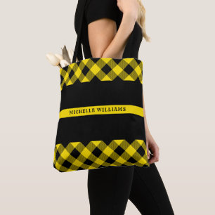 Thin Yellow Line Dispatcher Buffalo Plaid Monogram Tote Bag