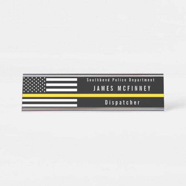 Thin Yellow Line Dispatcher Flag Add Name Desk Name Plate (Front)