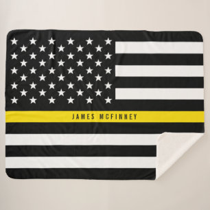 Thin Yellow Line Dispatcher Flag Monogram Large Sherpa Blanket