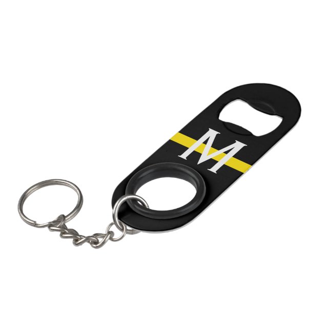Thin Yellow Line Dispatcher Monogram Keychain Bottle Opener (Front Angled)