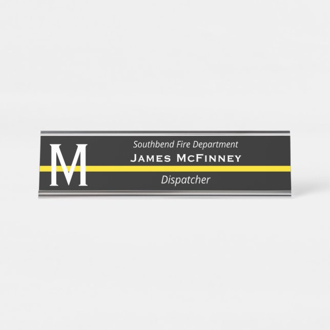 Thin Yellow Line Dispatcher Monogrammed Initial Desk Name Plate (Front)