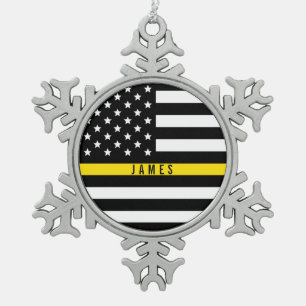 Thin Yellow Line Dispatcher Monogrammed Name Snowflake Pewter Christmas Ornament