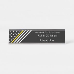 Thin Yellow Line Dispatcher Stars Stripes Monogram Desk Name Plate