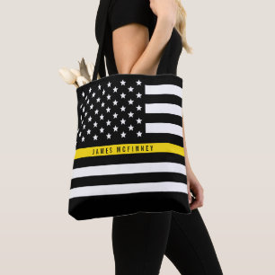 Thin Yellow Line Dispatchers Flag Custom Name Tote Bag