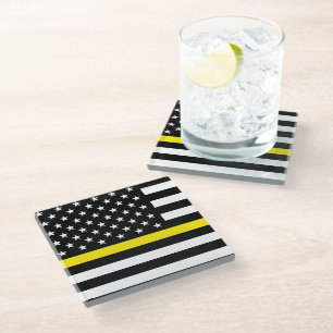 Thin Yellow Line Dispatchers Flag Glass Coaster