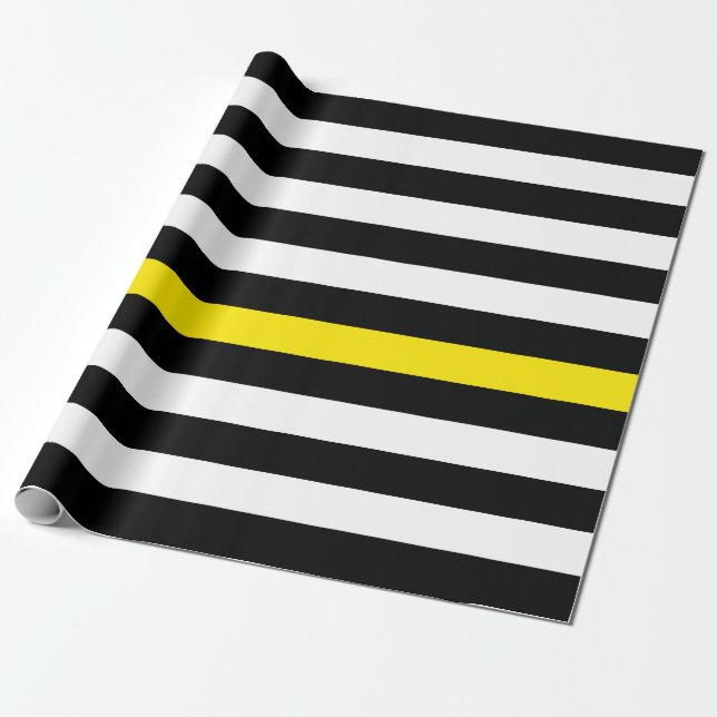 Thin Yellow Line Dispatchers Flag Striped Pattern Wrapping Paper (Unrolled)