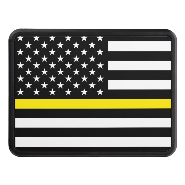 Thin Yellow Line Dispatchers Flag Trailer Hitch Cover (Front)