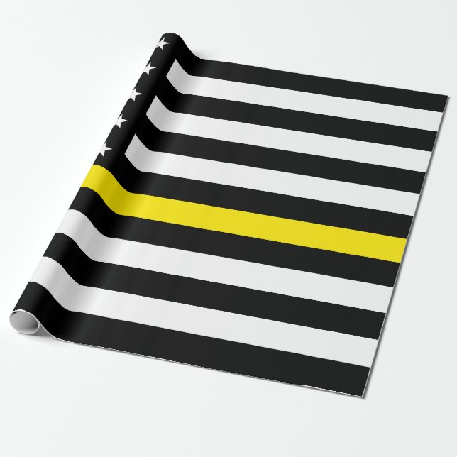 Thin Yellow Line Dispatchers Flag Wrapping Paper (Unrolled)