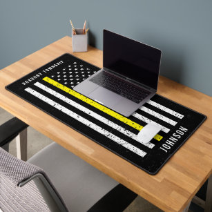 Thin Yellow Line Distressed American Flag Dispatch Desk Mat