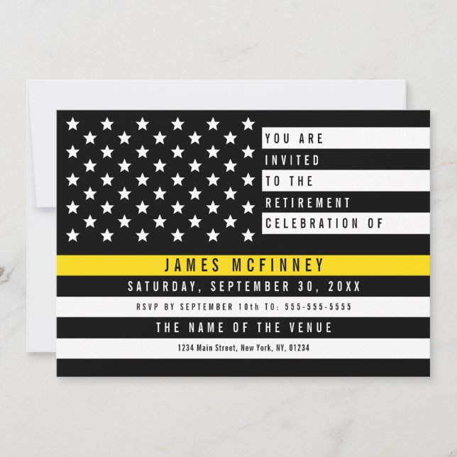Thin Yellow Line Flag Dispatcher Retirement Party Invitation (Front)