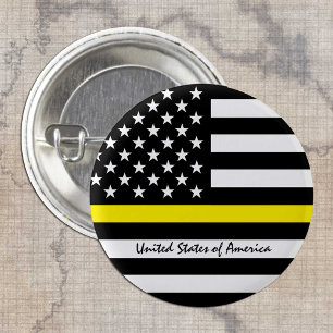 Thin Yellow Line Flag, USA Dispatchers / Services 1 Inch Round Button