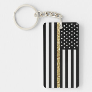 Thin Yellow Line Glitter Flag Keychain