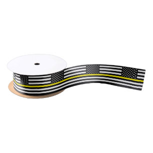 Thin Yellow Line ribbon, American Flag dispatchers Satin Ribbon
