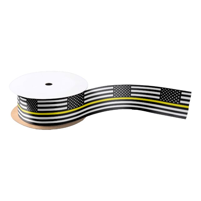Thin Yellow Line ribbon, American Flag dispatchers Satin Ribbon (Spool)