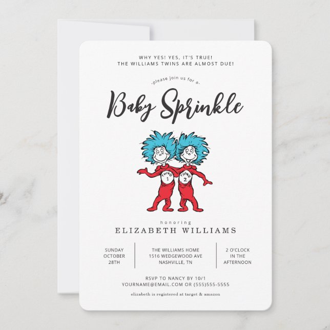 Thing One Thing Two | Blue Twins Baby Sprinkle Invitation (Front)
